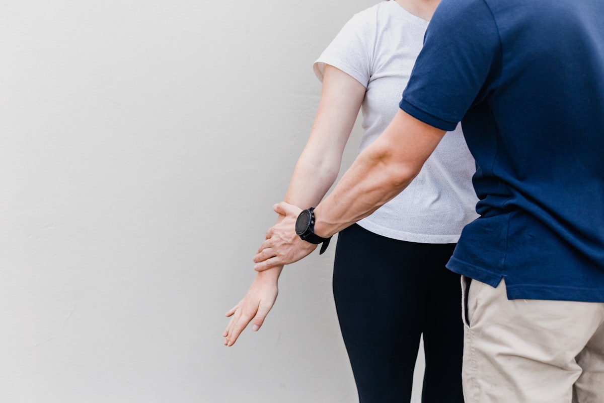Shoulder and upper back stretching exercise for tension relief and mobility support